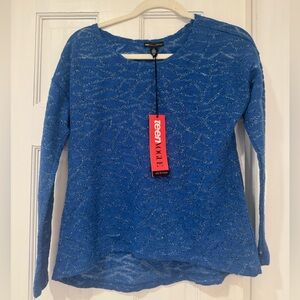 TeenVouge Women's Long Sleeve Top Blue Sheer Shimmer Top
